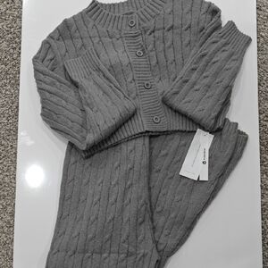 Gray Cable Knit Cropped Cardigan and Pants Set